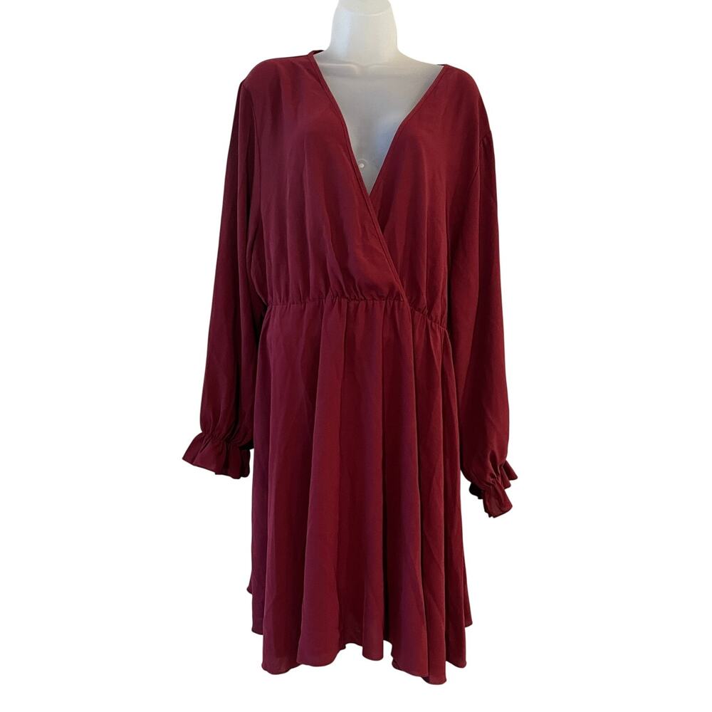 Scomchic Women's Long Sleeve Deep V-Neck Flowing Mini Dress Size 3XL New